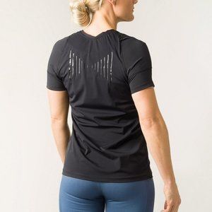 Black Short Sleeve Athletic Tee with Reflective Back Detail